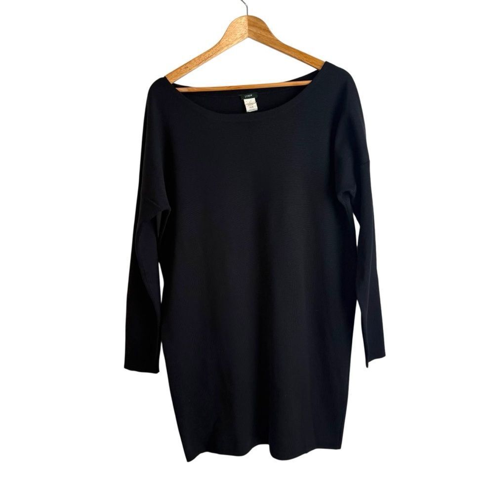 J. Crew Merino Wool Black Long Sleeve Classic, Preppy Relaxed Fit Sweater Dress